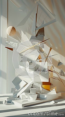 An unconventional still life with sharp angles and angular objects evoking a sense of disarray Stock Photo