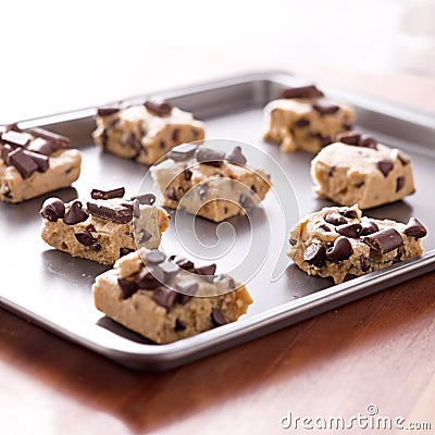 Uncooked cookie dough on a baking pan Stock Photo