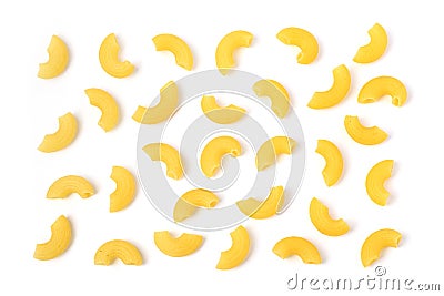 Uncooked elbow macaroni on white background Stock Photo