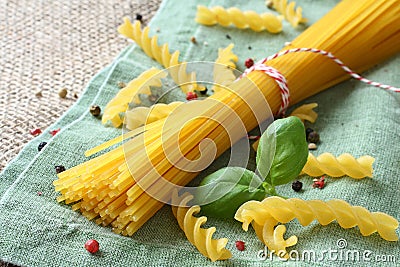 Uncooked gluten free pasta from blend of corn and rice flour Stock Photo