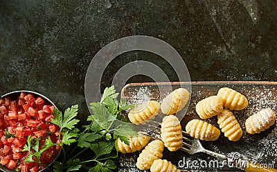 Uncooked handmade Italian gnocchi dumplings Stock Photo