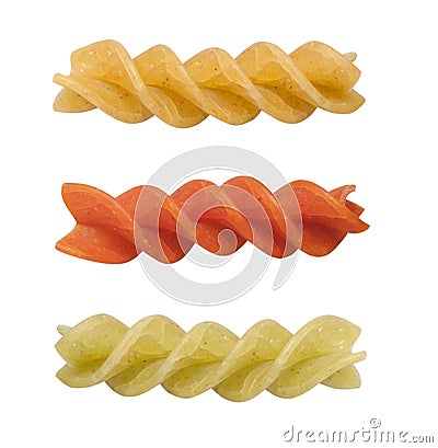 Uncooked pasta fusilli, isolated, clipping Stock Photo