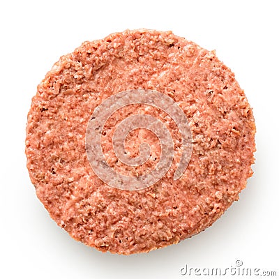 Uncooked plant based vegetarian burger patty isolated on white. Top view Stock Photo