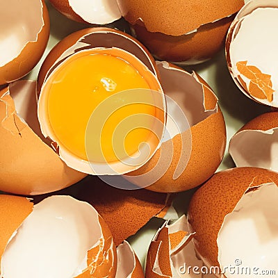 Uncooked yolks top view photography. Chicken raw eggs. Fresh food. Stock Photo