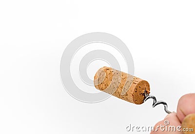 Uncorking a bottle of wine. Close-up wine cork stopper. Bottle opener Stock Photo