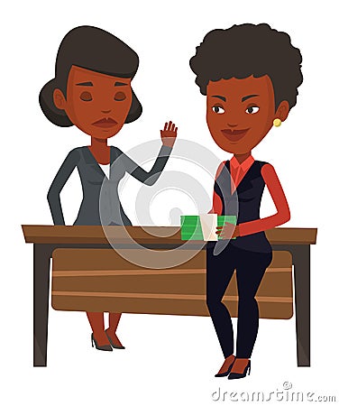 Uncorrupted woman refusing to take bribe. Vector Illustration