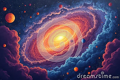 Uncovering Intergalactic Architecture via Hued Light Formations Stock Photo
