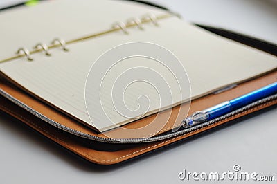 Undated diary on rings with blue pen Stock Photo