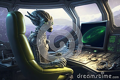 undead astronaut, humanoid aboard a spaceship Stock Photo