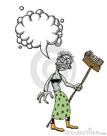 Undead monster lady cleaning-100 Vector Illustration