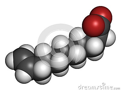 Undecylenic acid topical antifungal drug molecule. 3D rendering. Atoms are represented as spheres with conventional color coding: Stock Photo