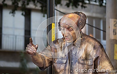 Undefined actor play Ben Gurion statue - primary founder of the State of Israel and the first Prime Minister of Israel Editorial Stock Photo