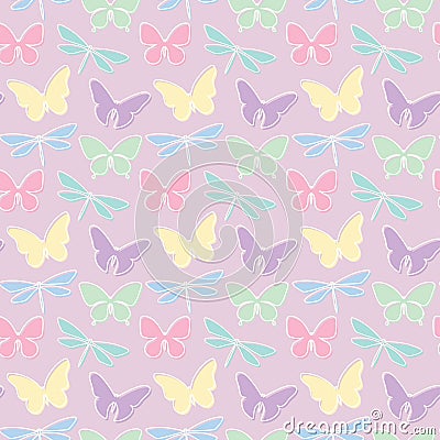 Random butterflies pastel repeat pattern design. Vector Illustration