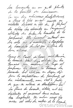 Undefined text french. Handwritten letter. Handwriting Stock Photo