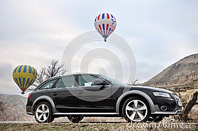 Under the Cappadocia balloons with the new model Audi A4 Allroad Editorial Stock Photo