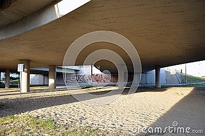 Under concrete bridge Stock Photo