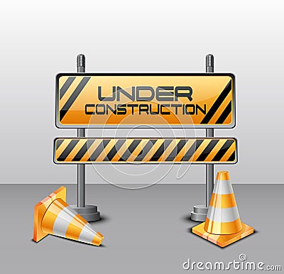 Under construction barrier with road cones Vector Illustration