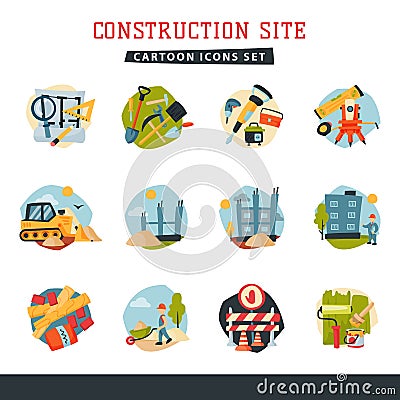 Under construction building developer website icons set collection vector illustration Vector Illustration