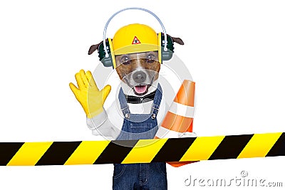 Under construction dog Stock Photo