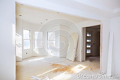 Under construction, installing material new home for repairs in an apartment is remodeling Stock Photo