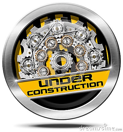 Under Construction - Metal Icon with Gears Stock Photo