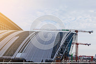 Under construction of metal steel framework outdoors buildings Editorial Stock Photo