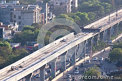 Under construction metro station and bridge in delhi Editorial Stock Photo