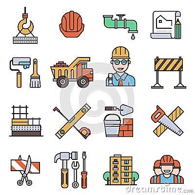 Under construction outline icons engineering architecture equipment graphic tool vector illustration. Vector Illustration