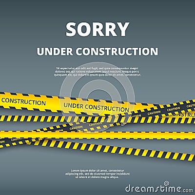 Under construction page. Web site design template with attention danger stripes security type vector ui template Vector Illustration
