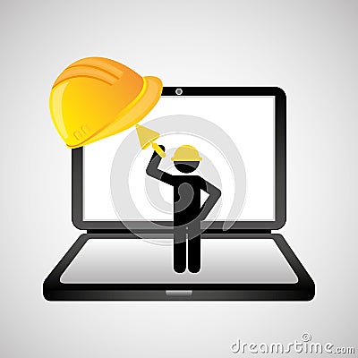 Under construction web page worker trowel Vector Illustration