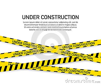 Under construction website page with black and yellow striped borders. Border stripe web. Vector illustration. Vector Illustration
