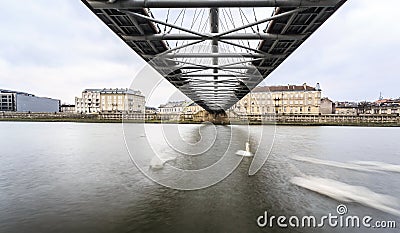 Under the footbridge connecting historic districts Kazimierz and Stock Photo