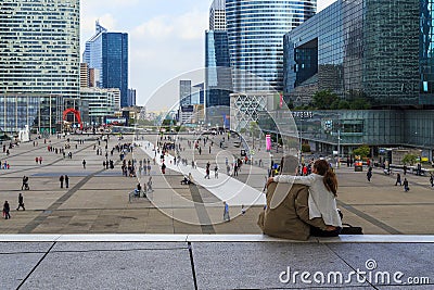 Under Great Arch of La Defense Editorial Stock Photo