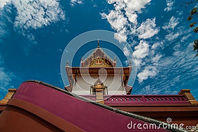 Under looking view pagoda with blue sky background Stock Photo