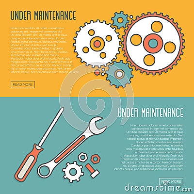 Under Maintenance Website Page Message Banners Vector Illustration