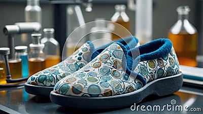 Under the Microscope features a unique pair of slippers intricately designed with patterns that evoke the fascinating forms of Stock Photo