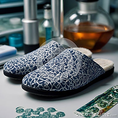 Under the Microscope features a unique pair of slippers intricately designed with patterns that evoke the fascinating forms of Stock Photo
