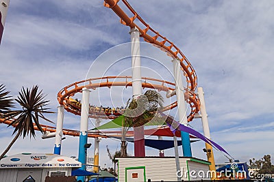 Under the rollercoaster on the Santa Monica Pier Editorial Stock Photo