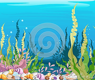under the sea background Marine Life Landscape - the ocean and underwater world with different inhabitants. For print, crea Stock Photo