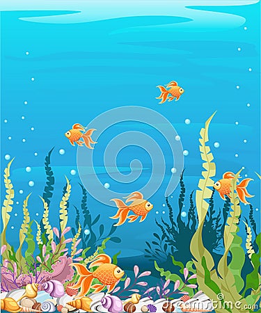 under the sea background Marine Life Landscape - the ocean and underwater world with different inhabitants. For print, crea Stock Photo