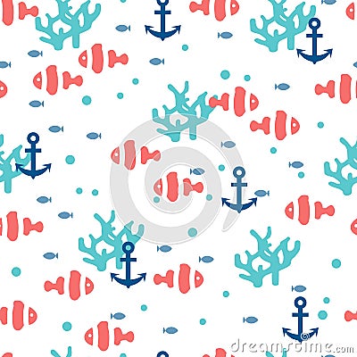 Under the Sea and Fishes Cute Vector Graphic Seamless Pattern Vector Illustration