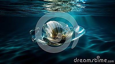 under sea water ,green blue wave sunlight reflection in ocean Stock Photo