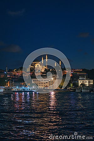 The mosque of Suleyman the Magnificent in the moonlight, Istanbul, Turkey Stock Photo