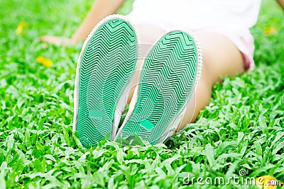 Under shoes shot , Travel or relaxing moment Stock Photo