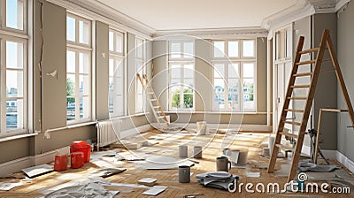 Under Transformation - Apartment During Renovation. Home improvement concepts. Generative AI Stock Photo