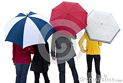 Under Umbrellas in the Rain Stock Photo