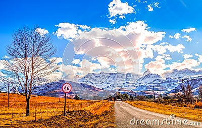 Underberg landscape under blue sky in Southern Drakensberg South Africa Stock Photo