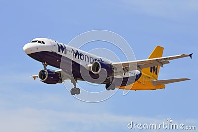 Pasenger Aircraft Undercarriage Down On Fnal Approach - Monarch Airlines Editorial Stock Photo