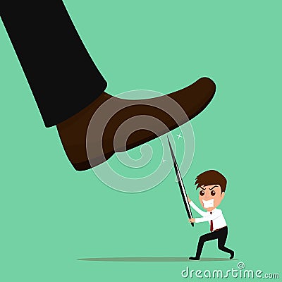 Underdog businessman fighting against repression and injustice. Vector Illustration