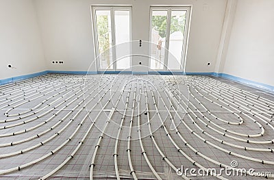 Underfloor heating in construction Stock Photo